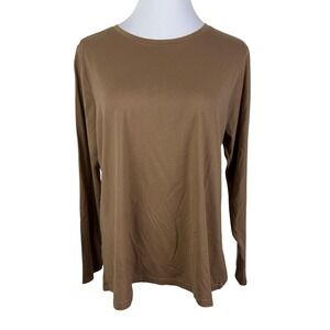 Time and Tru Brown Pima Cotton Blend Long Sleeve Crewneck Tee Shirt Women's XXL